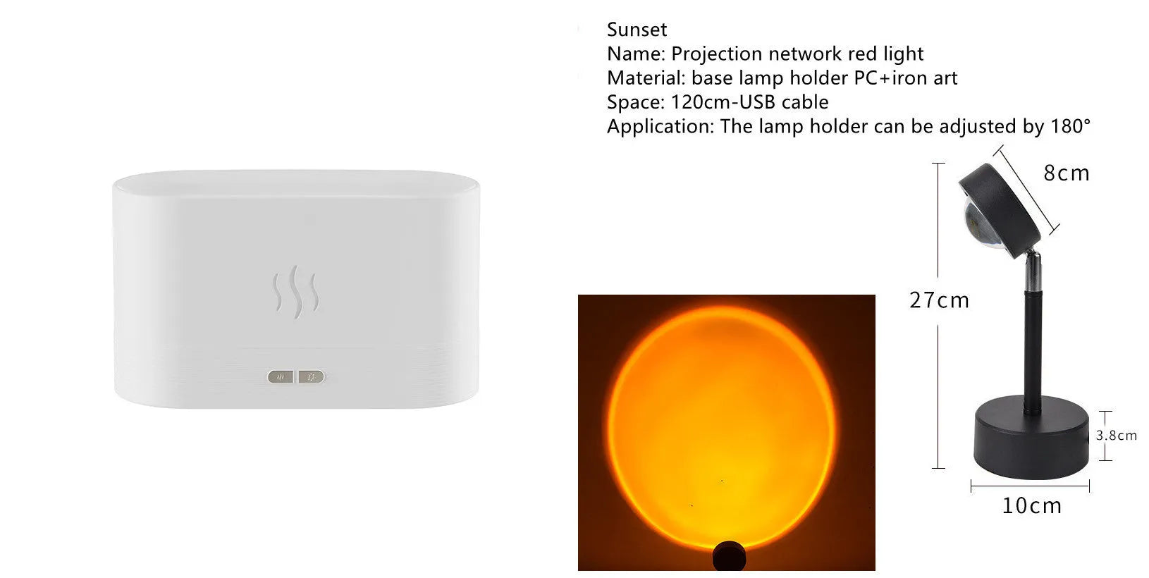 Square 180ml ultrasonic aroma diffuser with flame LED light in black, on a desk with visible mist