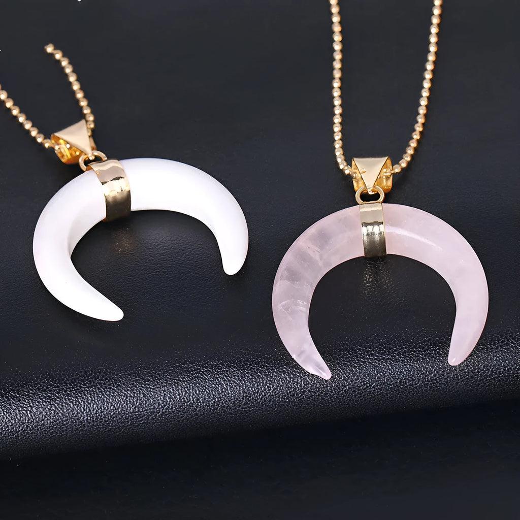 Natural stone moon pendant necklace on a copper chain, adjustable from 21cm to 50cm length.