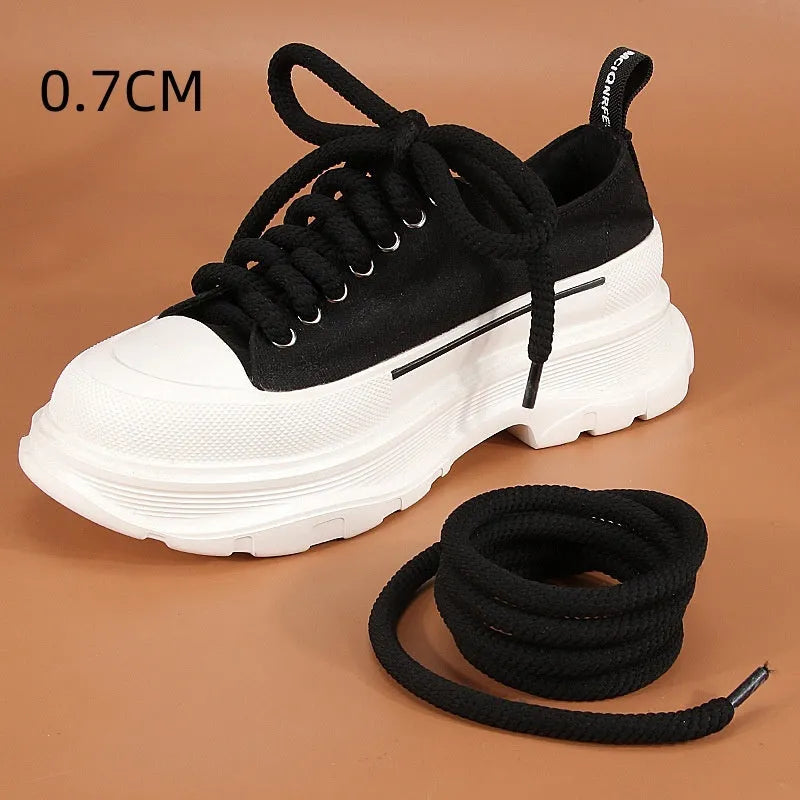 Round woven shoelaces in white, black, and beige colours showing 10mm diameter