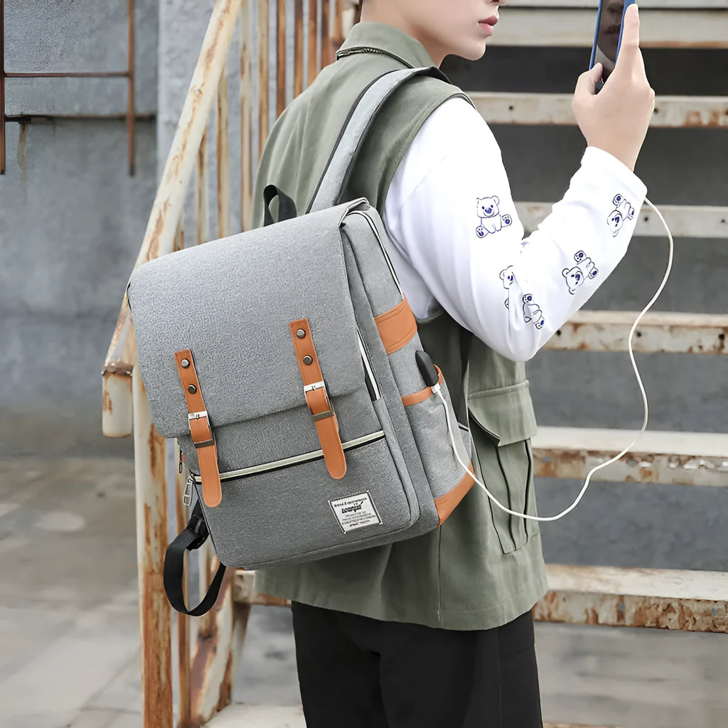Three-piece Oxford cloth business backpack set with curved shoulder straps in wine red colour