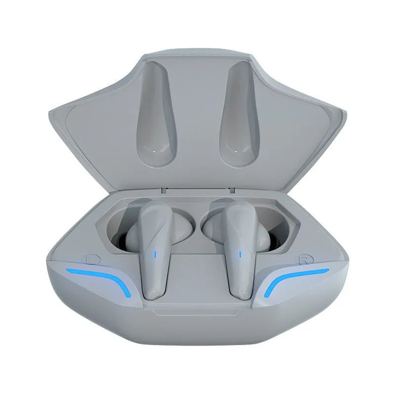 Wireless gaming headset in black with single earpiece and charging cabin showing 22x36x25mm dimensions