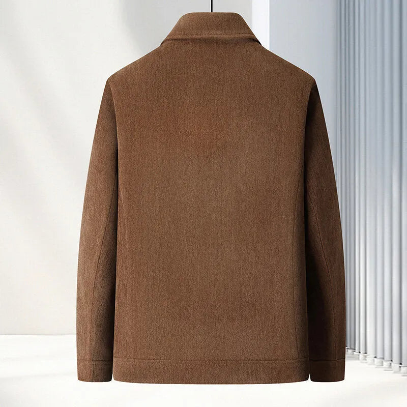 Men's slim fit casual jacket in polyvinyl alcohol fabric available in black, brown, caramel, and dark blue
