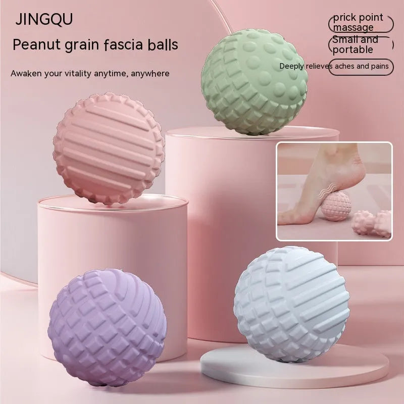 6cm TPR foot massage ball in pink, blue, green, and purple colours for yoga and fitness recovery