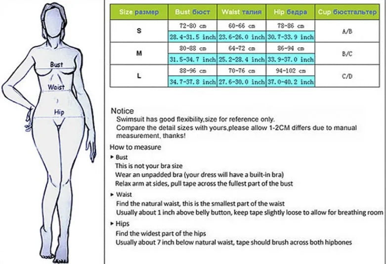 Sexy multicoloured bikini swimsuit for women in size S M L, hot selling in Europe and the United States, for beach pool or spa