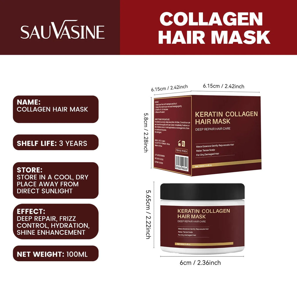 100ml bottle of collagen hair mask for moisturising and repairing dry, damaged hair.