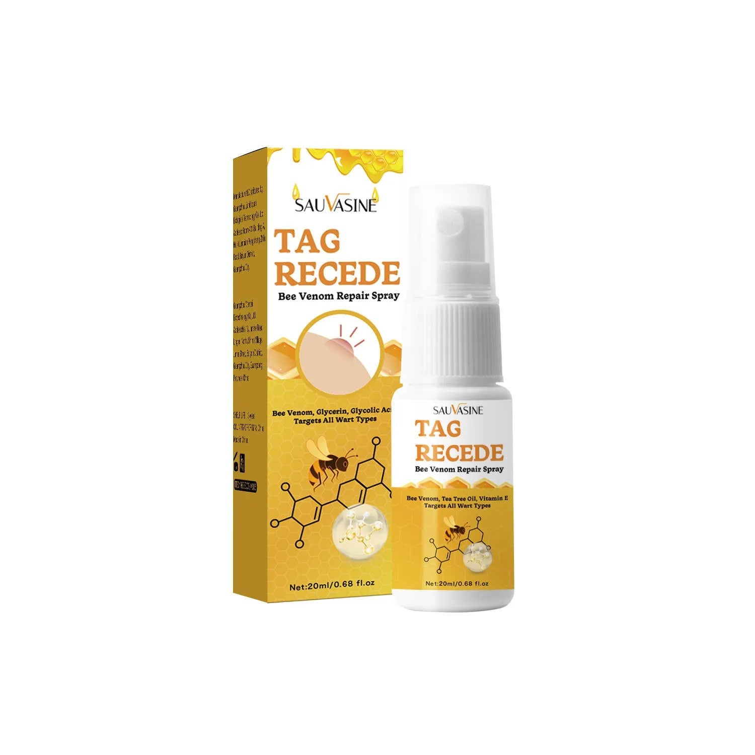 Bee wart spray cream bottle with SWXA385 20 ml label for flesh bump and mole treatment