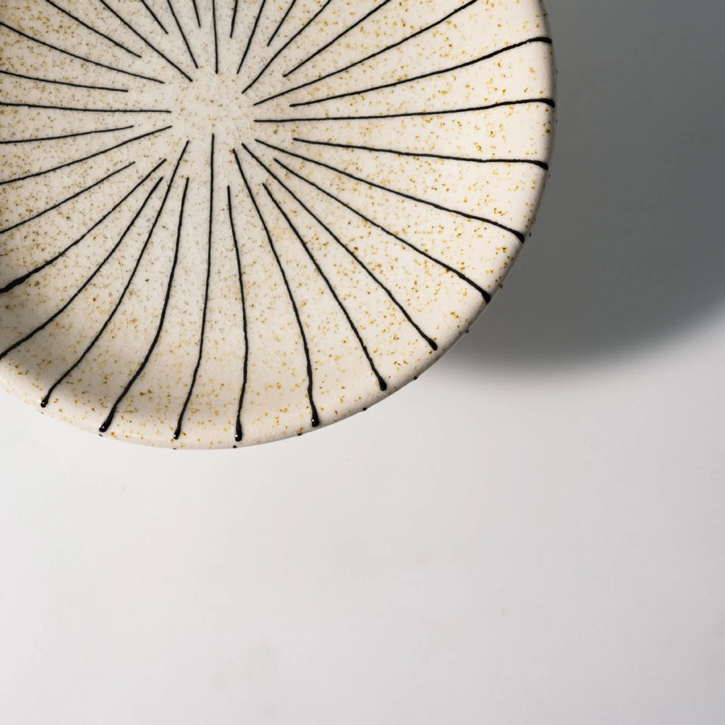 Black and white striped synthetic resin fruit plate for dessert serving