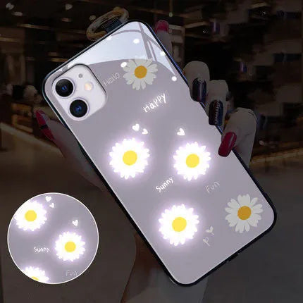 iPhone luminous phone case with painted daisy design and voice-activated colour light feature