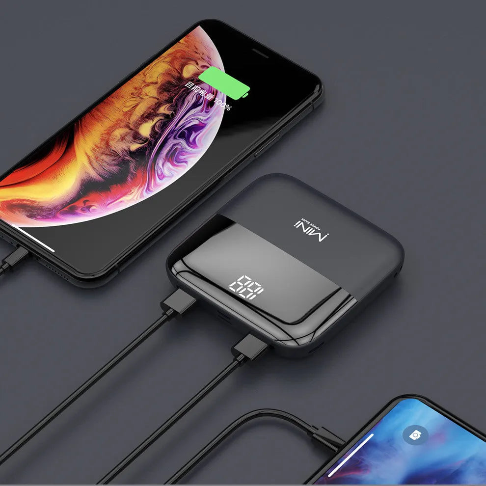 10000mAh Android portable power bank with digital display showing battery percentage