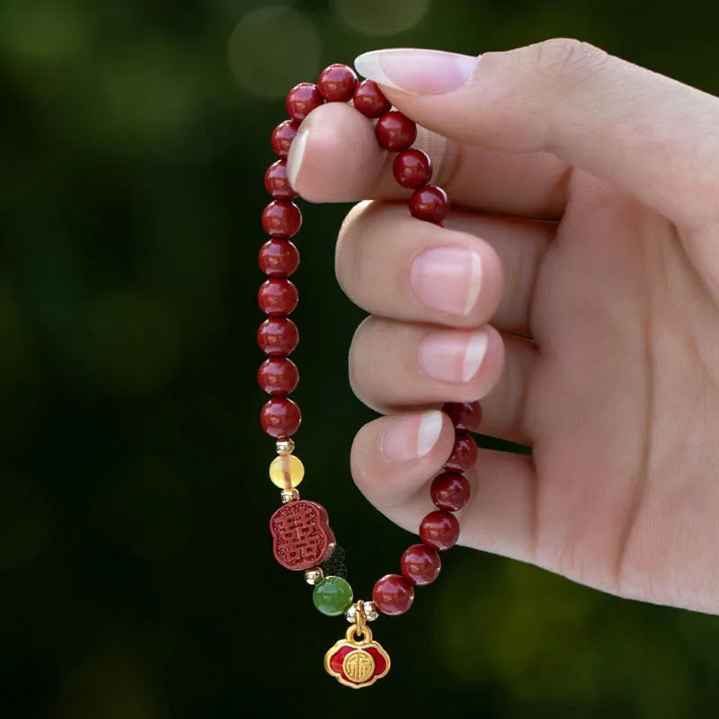 Raw ore Emperor Sandstone bracelet with fu character symbol in New Chinese style