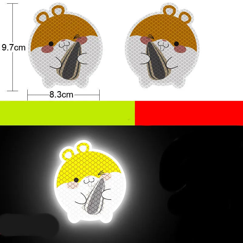 A pair of diamond reflective film warning stickers for vehicles, showing sample designs.