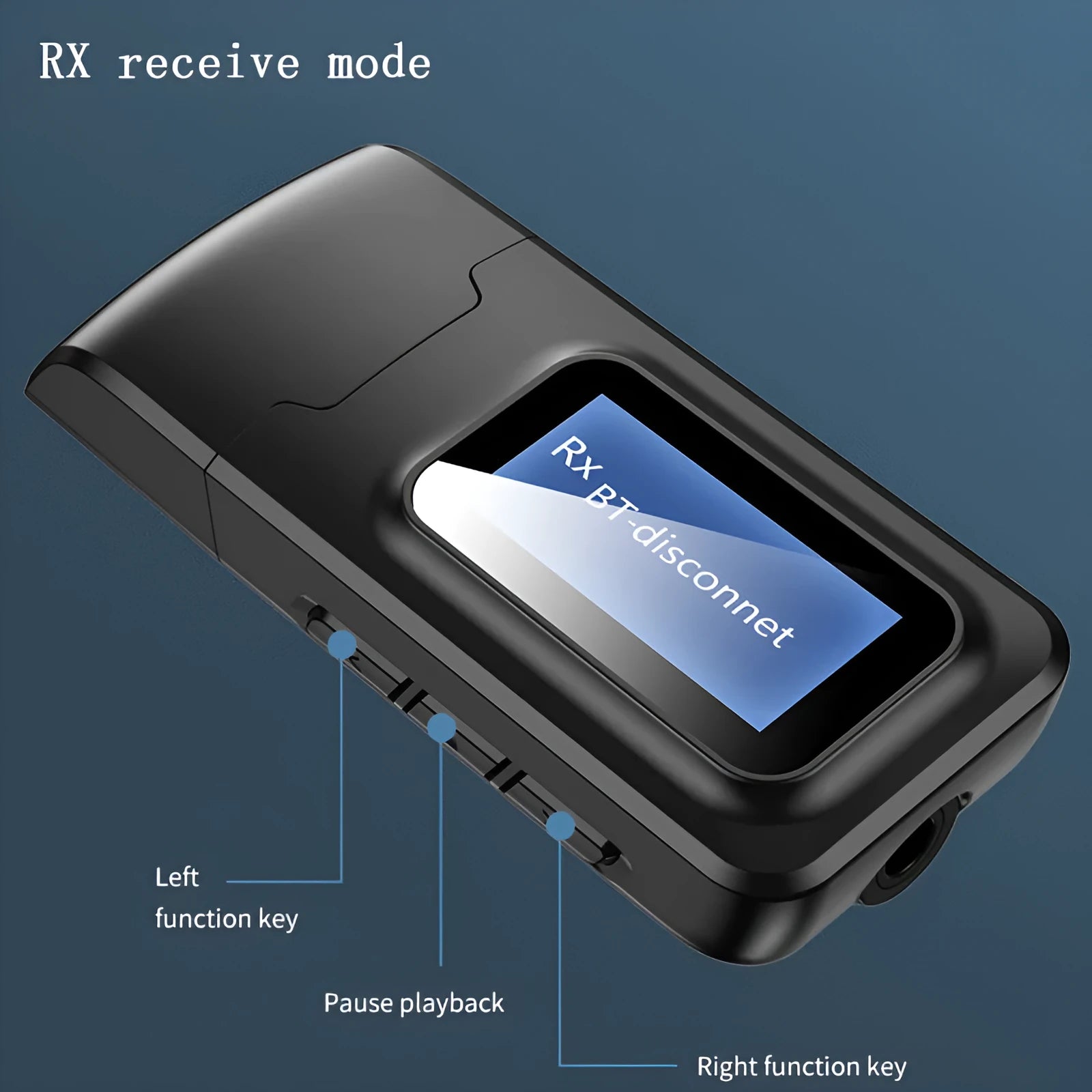 Two-in-one Bluetooth adapter with screen display, black, 62x26x1mm, 3.5mm audio input