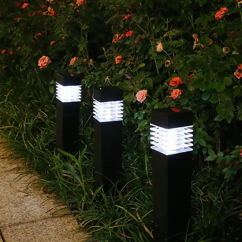 Solar-powered lawn ground lamp with cuboid design for outdoor garden lighting