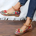Women's plus size black ethnic platform sandals with cloth upper and elastic band
