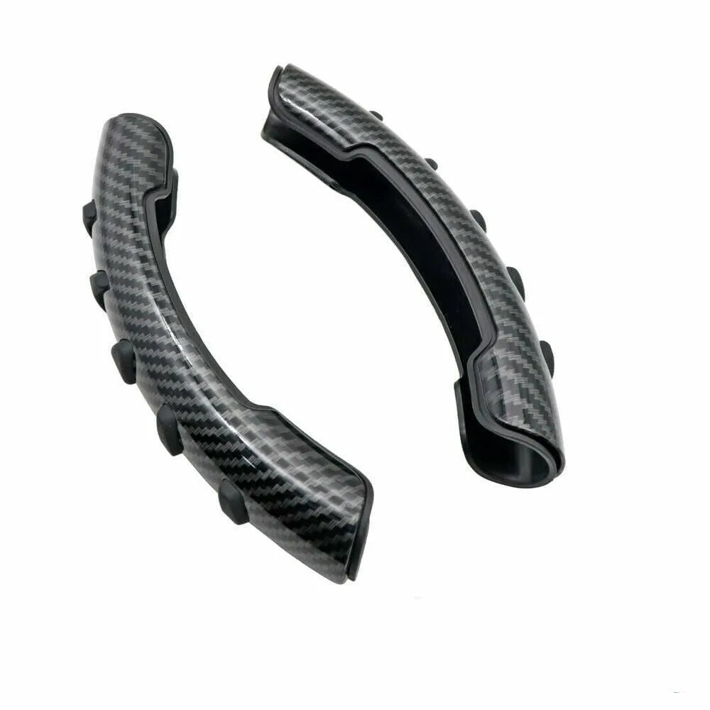 Carbon fibre black steering wheel anti-skid sleeve showing textured fibre surface and 38cm diameter measurement
