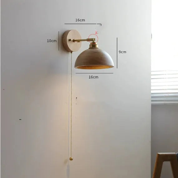 Nordic style wall lamp for bedroom bedside in walnut colour wood finish