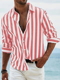 Men's striped casual shirt in loose fit with long sleeves and cardigan style