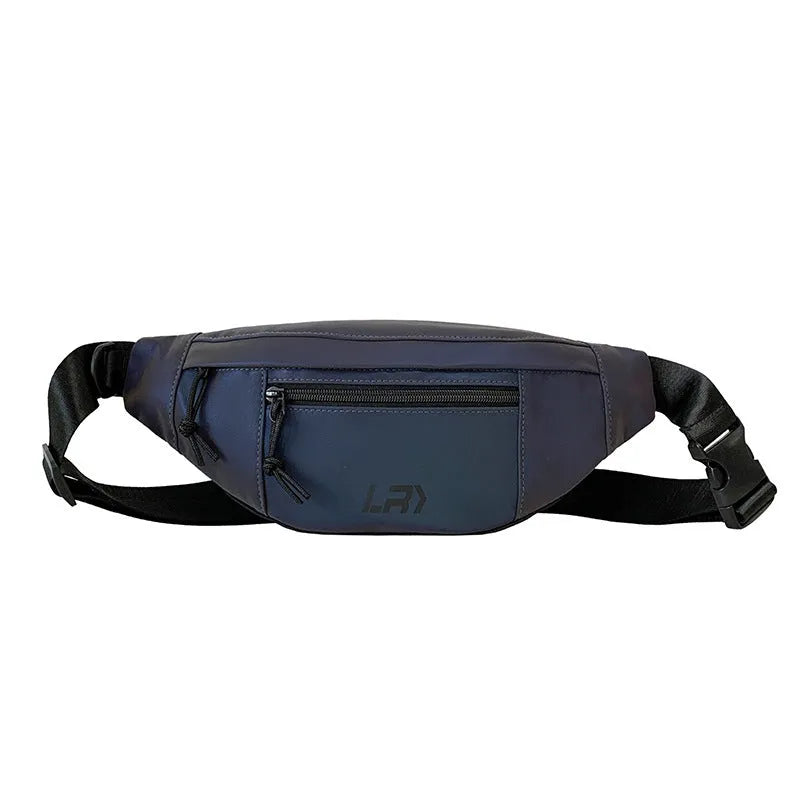 Blue crossbody reflective chest bag with shoulder strap and soft handle for cycling