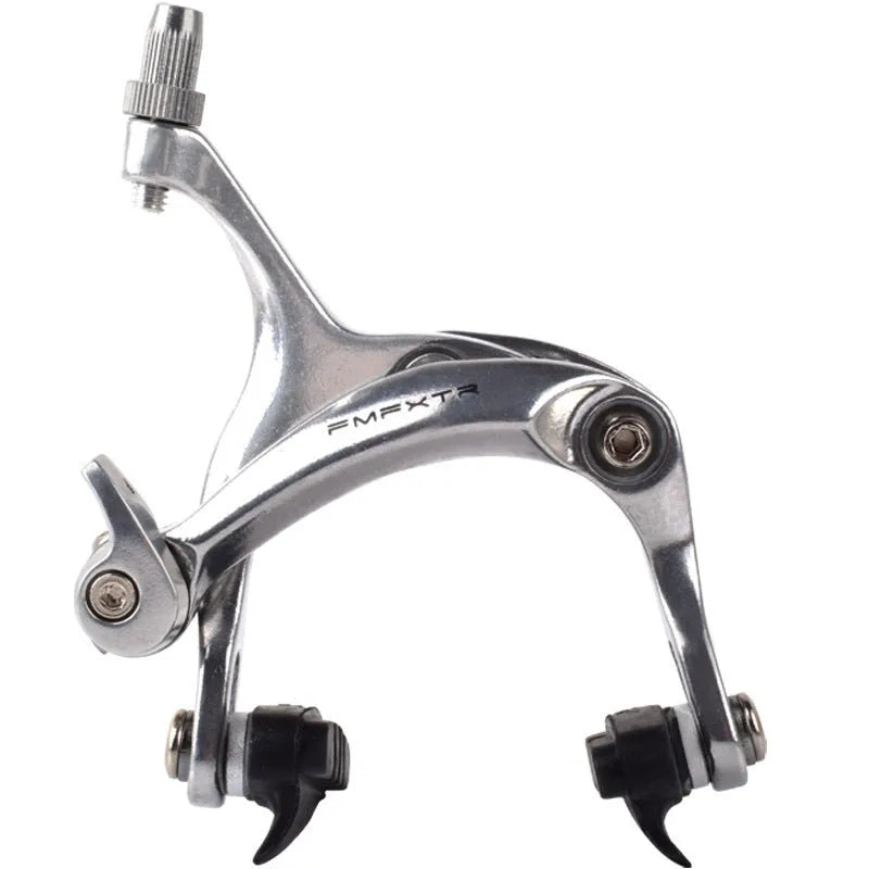 Pair of metal U-shaped dual-axis bicycle brake clamps in black and silver options for road bikes