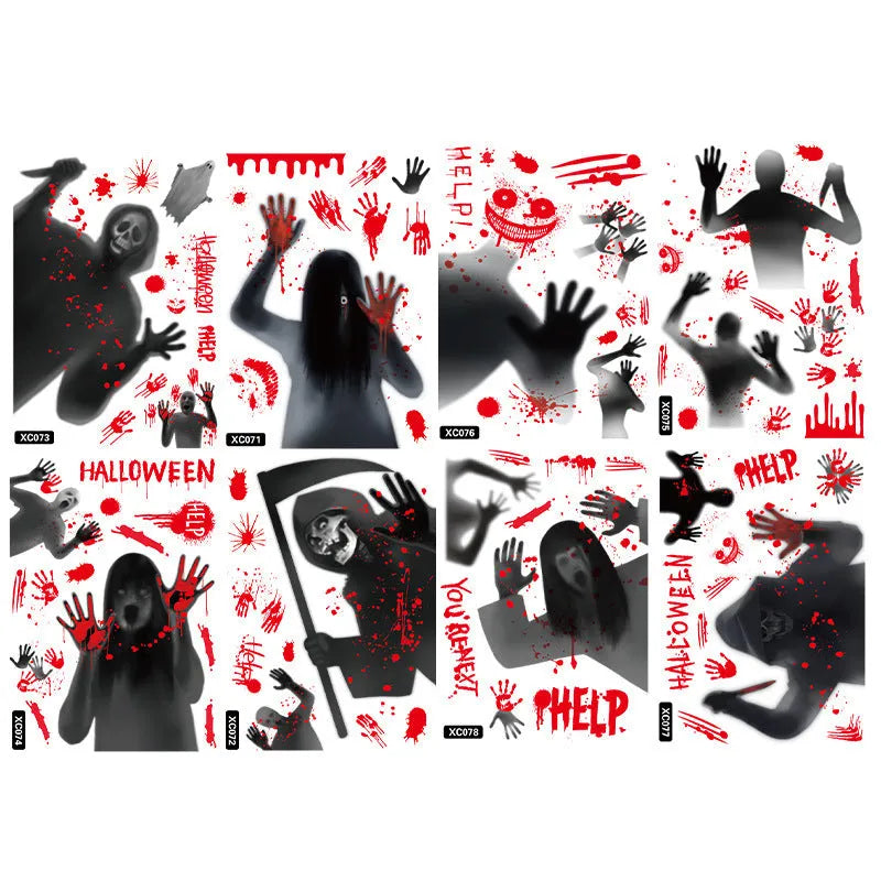 American-style PVC Halloween electrostatic window sticker set with female ghost skull design in 6 colour combinations