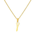 Gold stainless steel ancient English letter pendant necklace with O-ring chain on white background