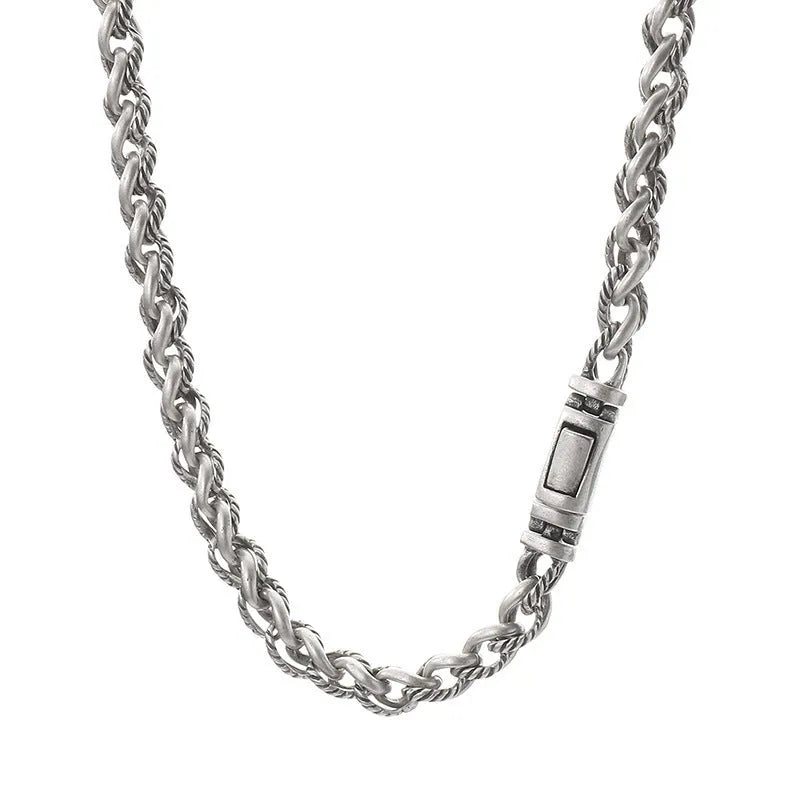 Men's titanium steel keel chain necklace in antique silver with large hemp flowers links