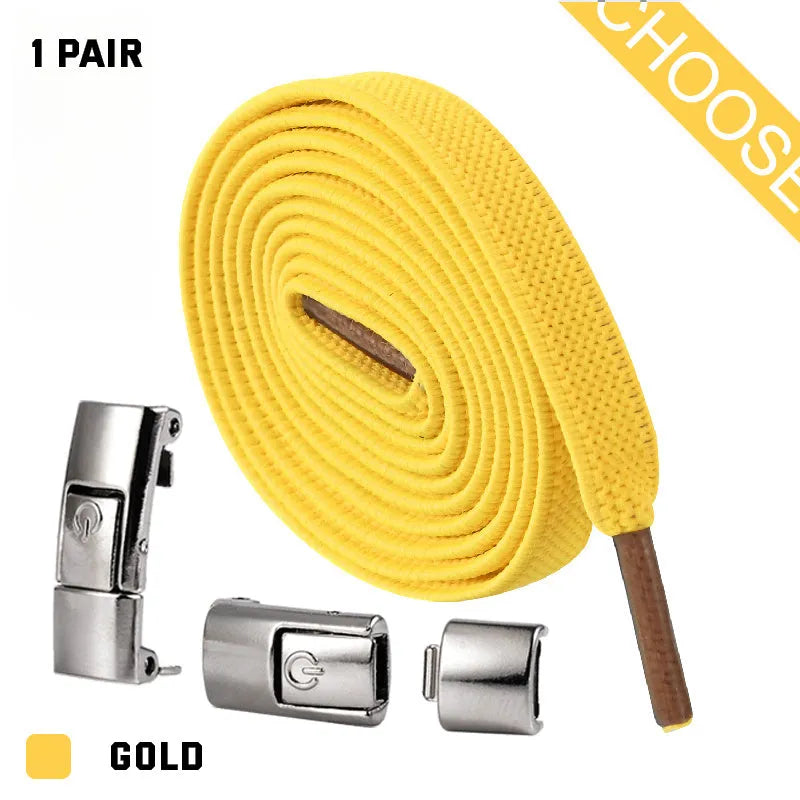 Press lock elastic shoelace with 8mm flat width and cotton weave on a trainer.