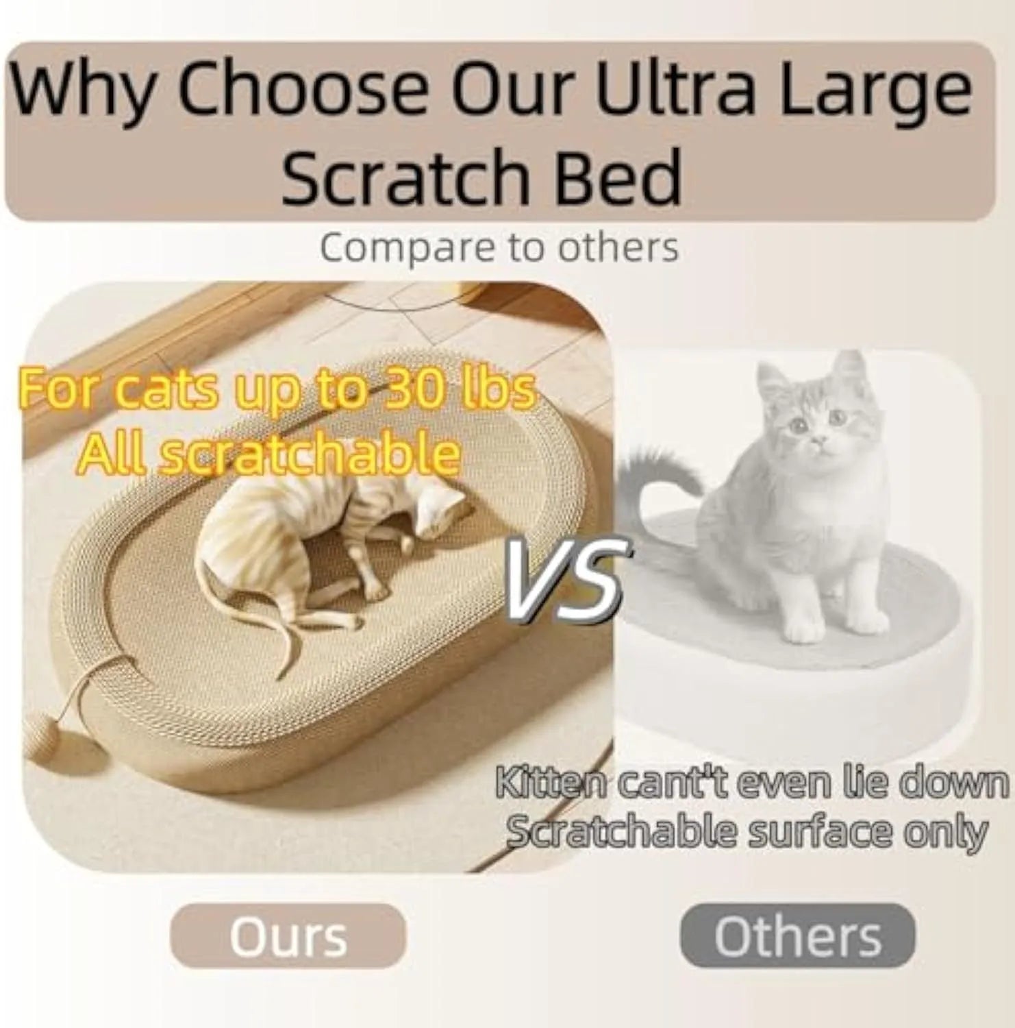 Large natural sisal cat scratching board with an attached lounging platform bed