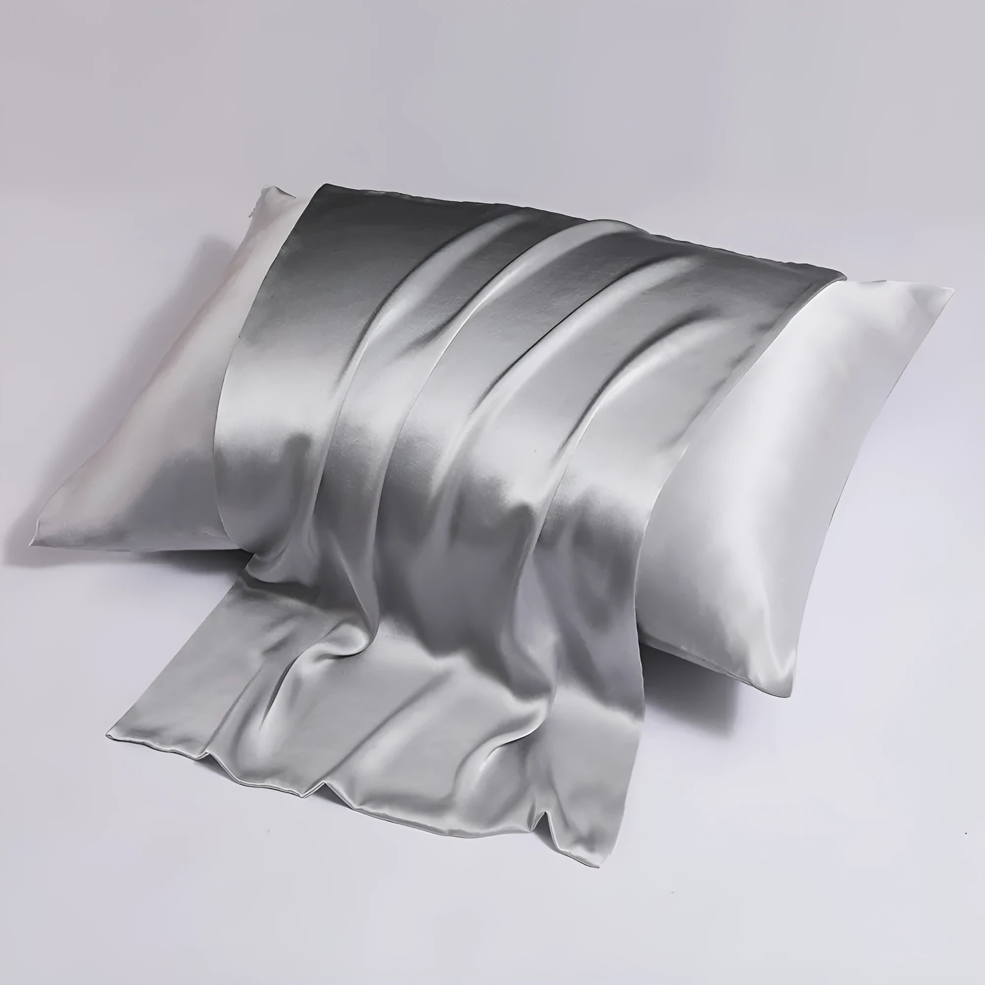Silk zipper pillowcase in solid colour showing concealed closure and smooth double-sided fabric
