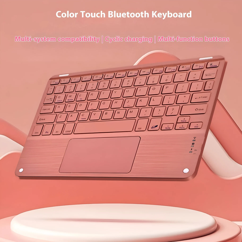 Square Hat Touch Bluetooth Wireless Charging Keyboard in multiple colour options on a desk