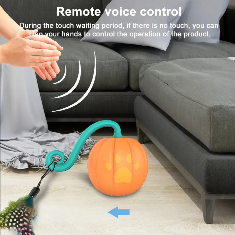 Electric glowing cat toy ball with automatic movement in watermelon or pumpkin design