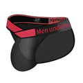 Men's solid colour nylon briefs with a low waist and large V gradient high-cut design.