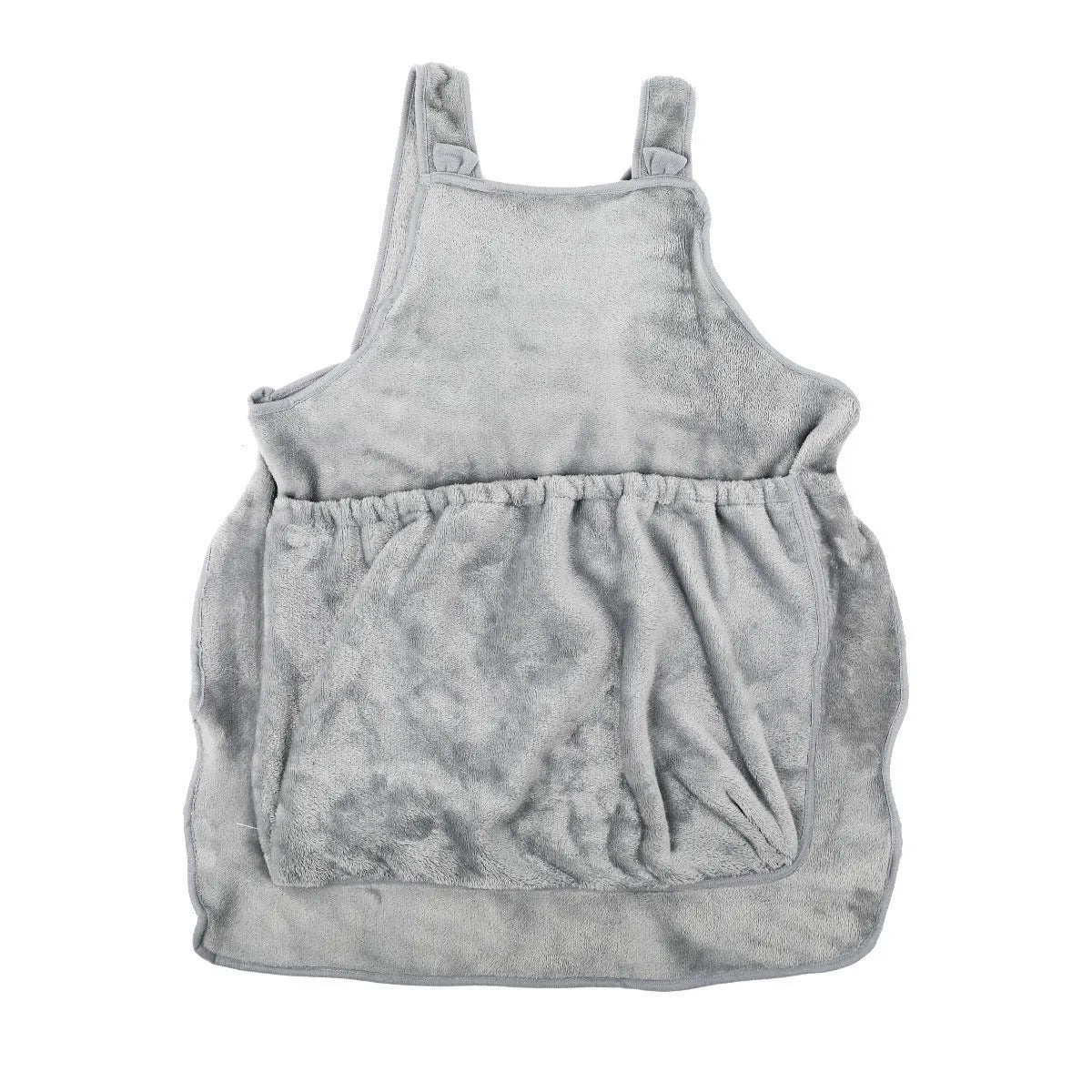 Plush pet carrier apron in beige with adjustable neck strap for small cats and dogs