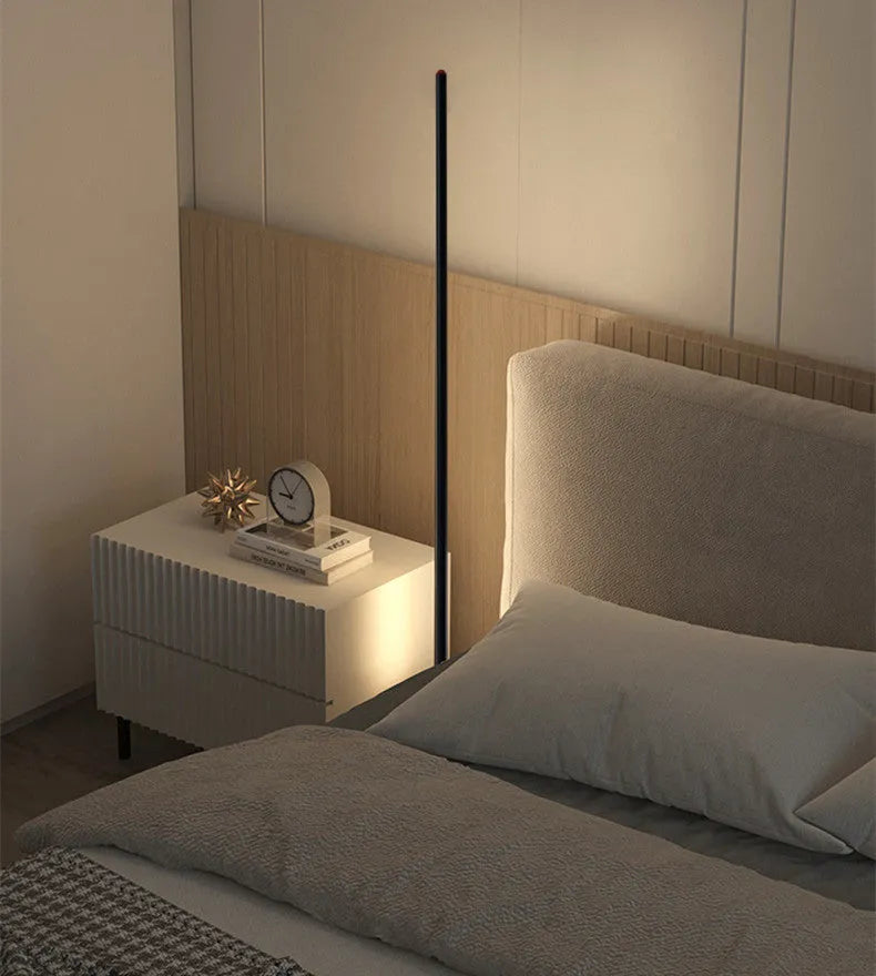 Simple vertical aluminium alloy floor lamp in modern design showing three size options.