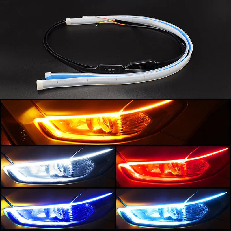 Car LED turn signal strip light with flowing animation pattern in silicone waterproof housing