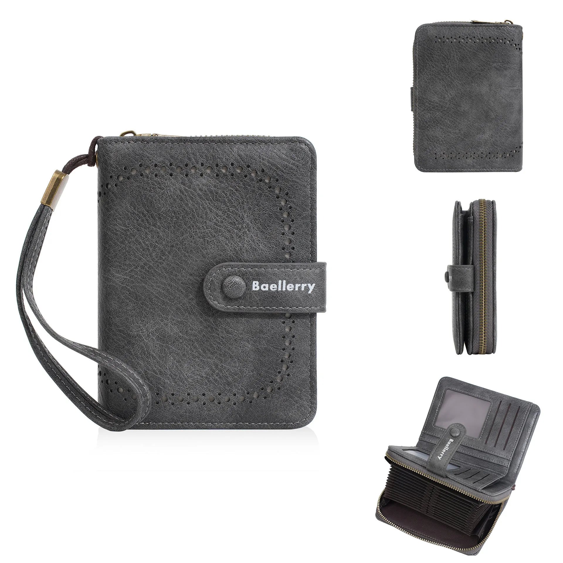 Women's black PU zip coin purse showing card slots and coin compartment.