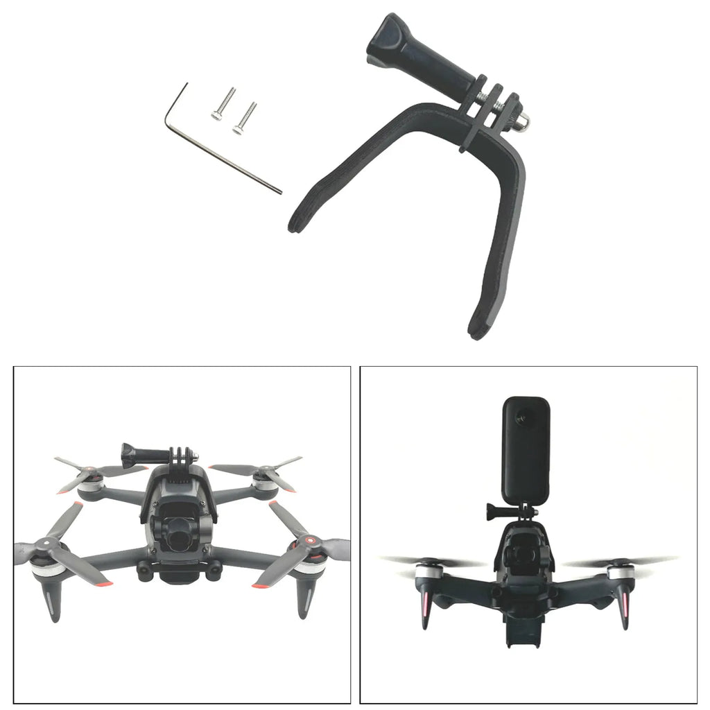 3D printed hard plastic GoPro expansion bracket for FPV drones with sponge protective lining.
