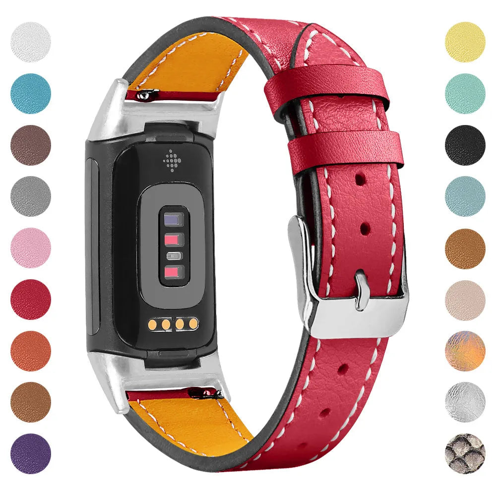 Genuine cowhide leather replacement strap for Fitbit Charge 5 and Charge 6 fitness trackers