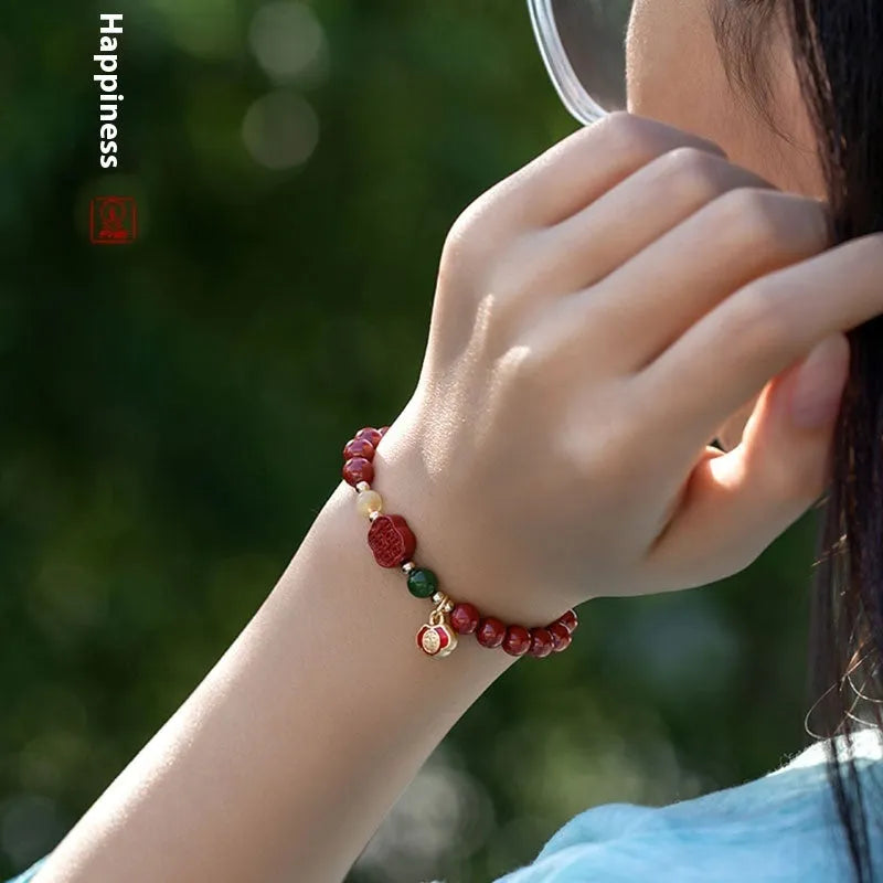 Raw ore Emperor Sandstone bracelet with fu character symbol in New Chinese style