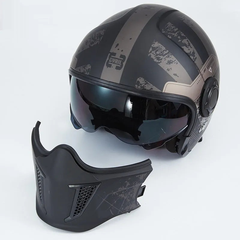 Black Warrior Retro Motorcycle Helmet ABS Full Face Clear Lenses