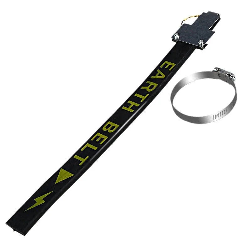 Black car electrostatic grounding belt with metal chain end, 370mm long, for saloon, SUV and van use.