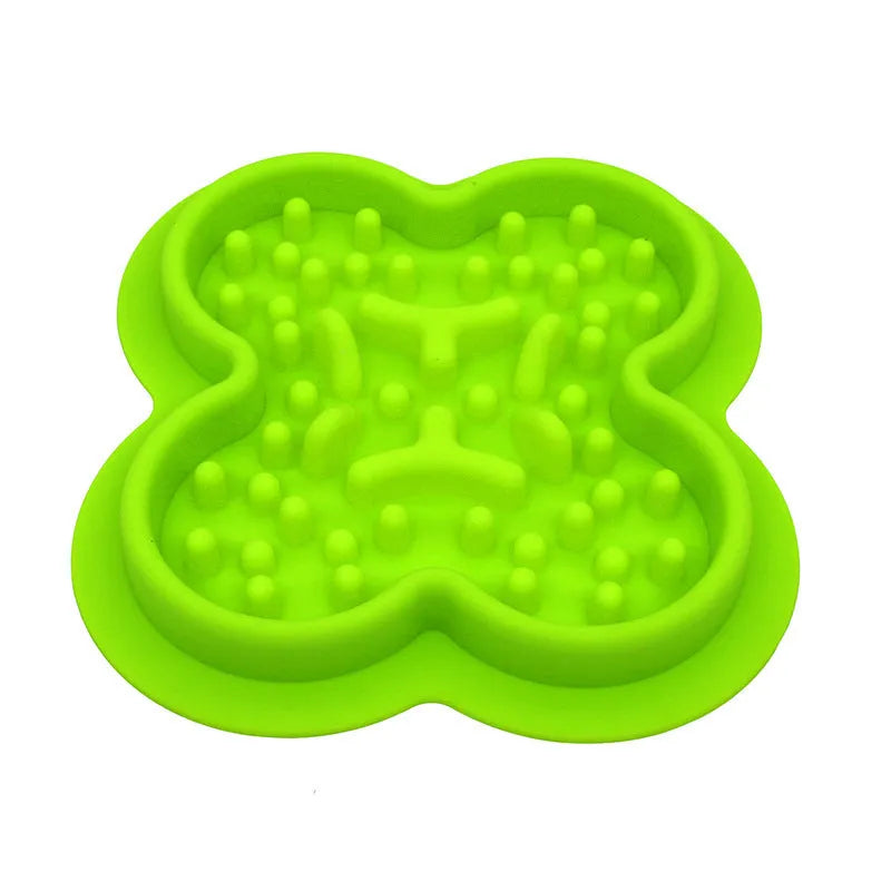 Silicone pet slow feeder licking pad with textured ridges, shown in blue colour