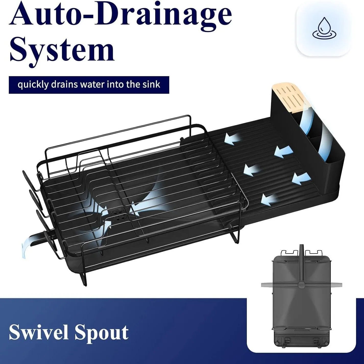 Carbon steel retractable cutlery drain rack with foldable design for kitchen utensil drying