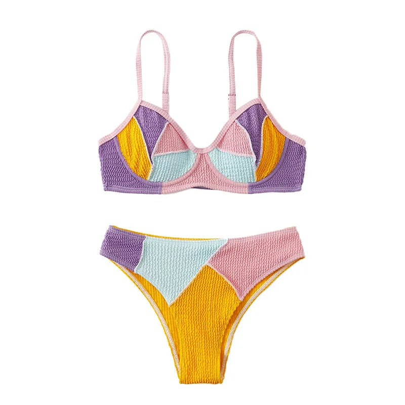 Ladies push up bikini with steel bracket stitching and adjustable backpack straps in colour matching design