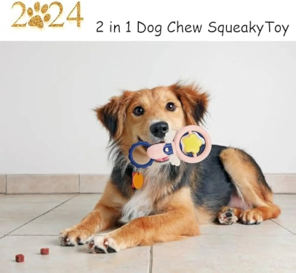 Pink durable dog chew toys for large breeds with dental cleaning features and squeaky elements