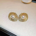 Electroplated alloy earrings with flower shape and pearl-style finish