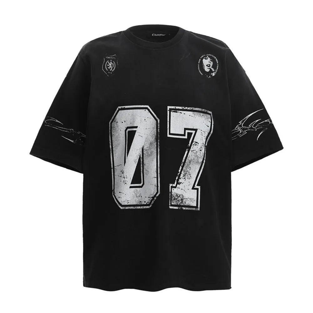Men's black and white pure cotton short-sleeve T-shirt with print, sizes S to XL.