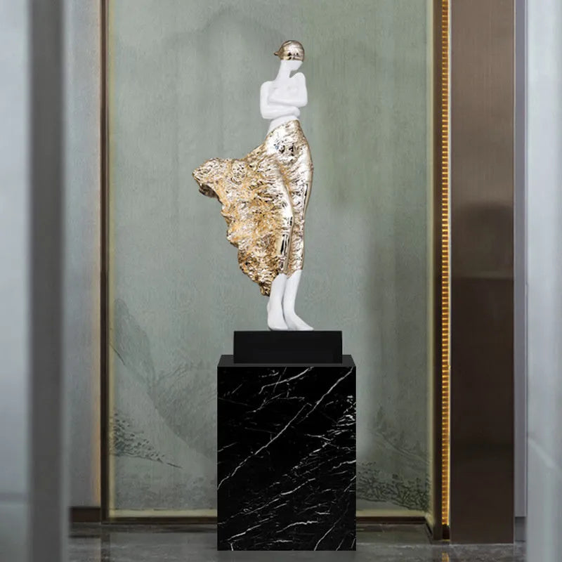 48cm tall resin character sculpture ornament in rose gold or silver metallic finish for modern home décor