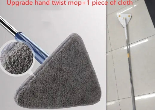 Extendable triangle cleaning mop with rotating head and stainless steel pole in blue colour