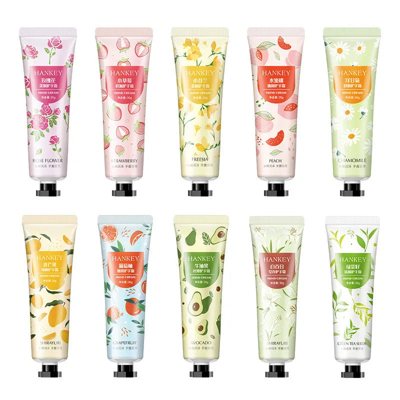 30g fruit hand cream tube in choice of 11 varieties including avocado, chamomile, mango and rose